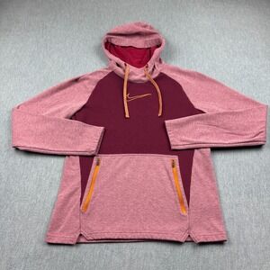 Nike Hoodie Mens Small Red Therma-Fit Training Fleece Sweatshirt Pullover Active